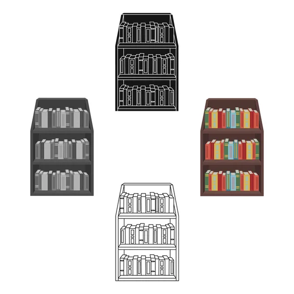 Bücherregal-Symbol im Cartoon-Stil isoliert auf weißem Hintergrund. Bibliothek und Buchhandlung Symbol Stock Vektor Illustration. — Stockvektor