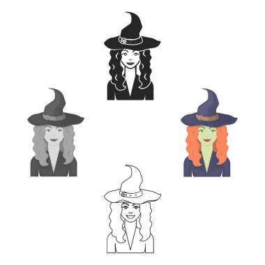 Cadı simgesi beyaz arka plan üzerinde izole karikatür tarzı. Siyah ve beyaz sihirli sembol stok vektör çizim.