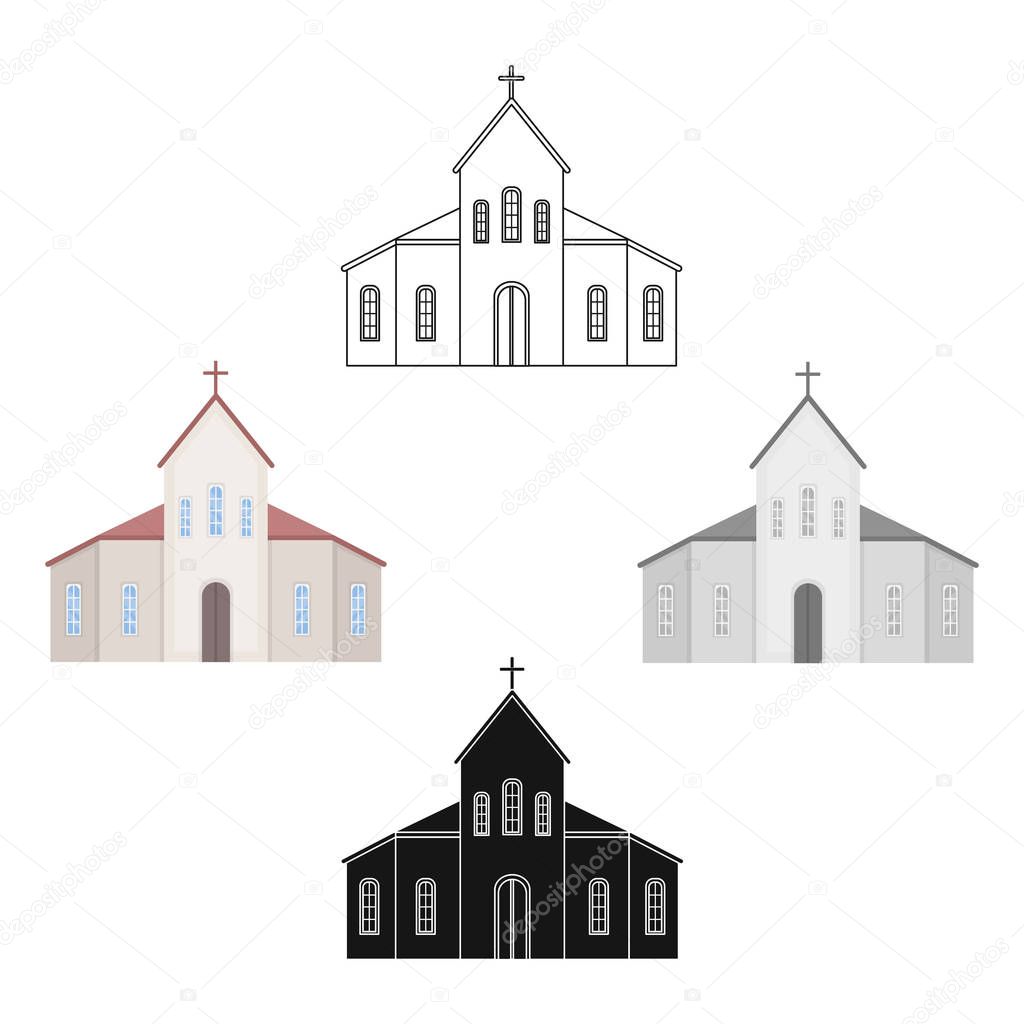 Church icon in cartoon style isolated on white background. Funeral ceremony symbol stock vector illustration.