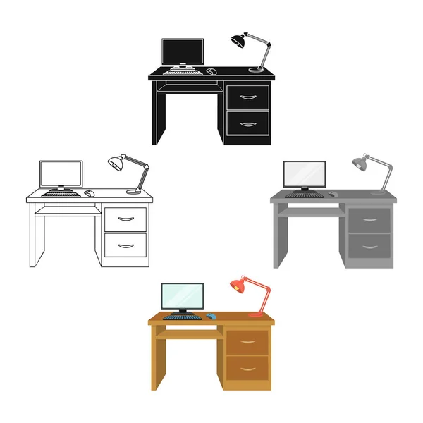 Un bureau avec ordinateur et lampe de bureau. Meubles et intérieur icône unique dans le style de dessin animé Isometric vecteur symbole illustration web . — Image vectorielle