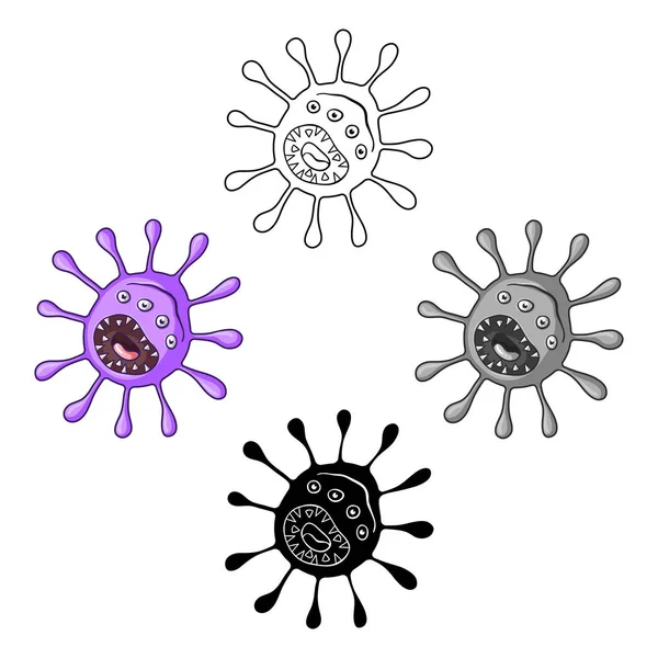 Ikon virus ungu dalam gaya kartun diisolasi pada latar belakang putih. Ilustrasi vektor stok simbol bakteri dan virus . - Stok Vektor