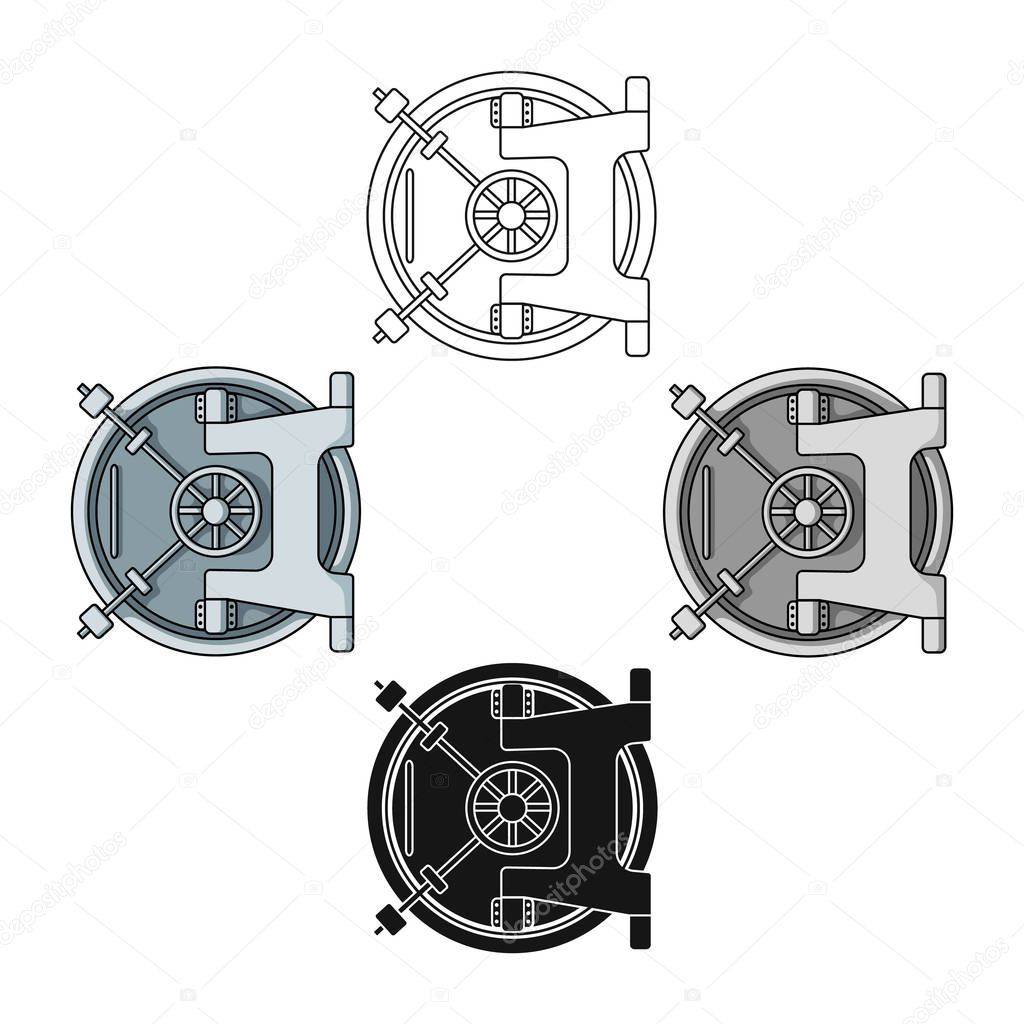Bank vault icon in cartoon style isolated on white background. Money and finance symbol stock vector illustration.