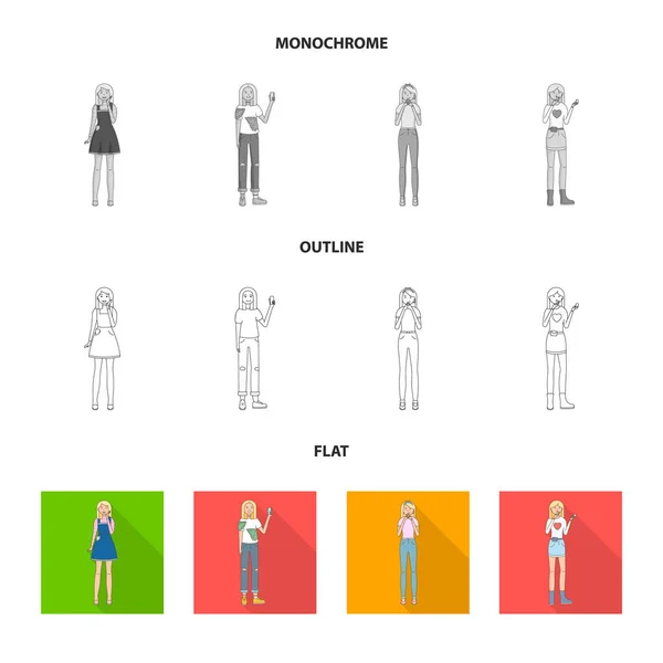 Conception vectorielle de la posture et l'icône de l'humeur. Collection d'illustration vectorielle de posture et de stock femelle . — Image vectorielle