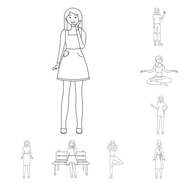 Duruş ve ruh hali simge vektör Illustration. Duruş ve kadın hisse senedi vektör çizim koleksiyonu.