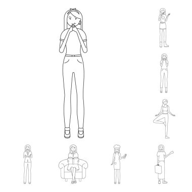 Duruş ve ruh hali simge vektör Illustration. Duruş ve web için kadın hisse senedi simgesi.