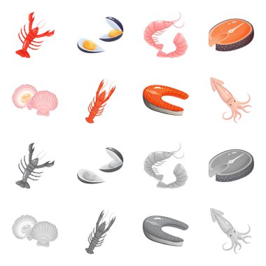 Vektör tasarımı taze ve restoran oturum açın. Taze ve deniz hisse senedi simgesi için web topluluğu.