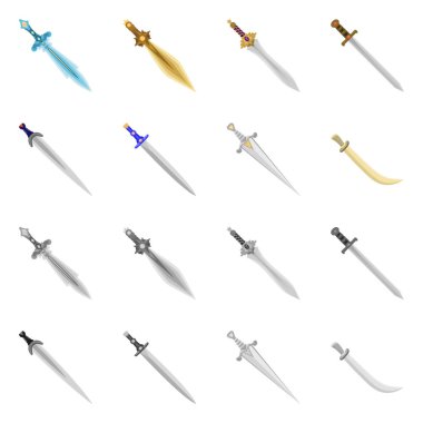 Oyun ve zırh sembolü yalıtılmış nesne. Oyun ve bıçak hisse senedi vektör çizim seti.