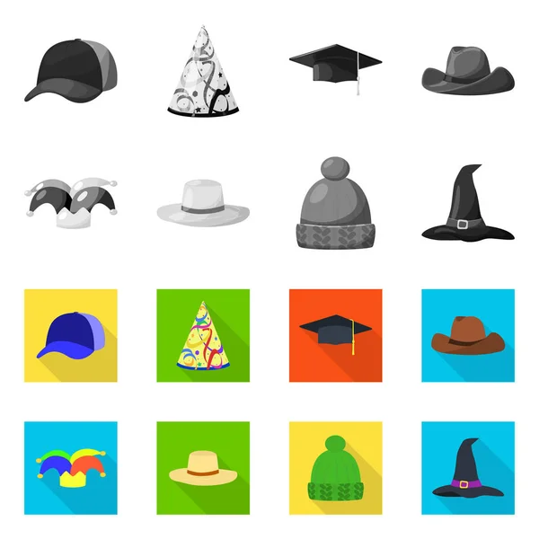 Objet isolé de vêtements et chapeau logo. Collection d'illustrations vectorielles de vêtements et de bérets . — Image vectorielle