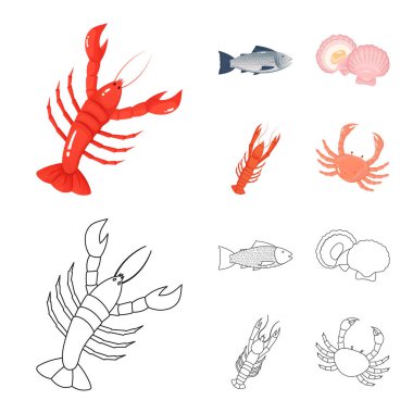 Taze ve restoran sembol yalıtılmış nesne. Taze ve deniz hisse senedi vektör çizim seti.