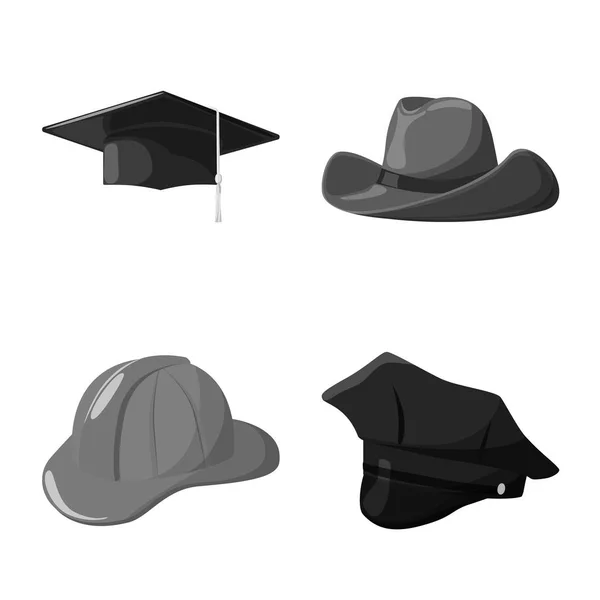 Vektorové ilustrace ikony čepice a helmy. Sada čepice a profese vektorové ilustrace. — Stockový vektor