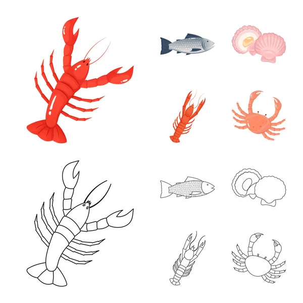 Taze ve restoran sembol yalıtılmış nesne. Taze ve deniz hisse senedi vektör çizim seti.