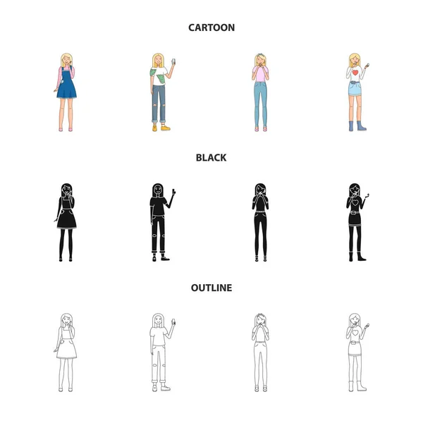 Illustration vectorielle de la posture et du signe d'humeur. Ensemble de posture et icône vectorielle femelle pour stock . — Image vectorielle