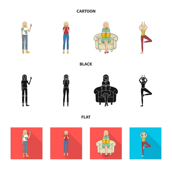 Ilustração vetorial da postura e do sinal de humor. Coleção de postura e símbolo de estoque feminino de web . — Vetor de Stock