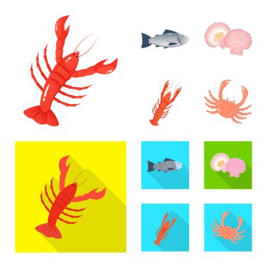 Taze ve restoran sembol yalıtılmış nesne. Taze ve deniz hisse senedi vektör çizim topluluğu.