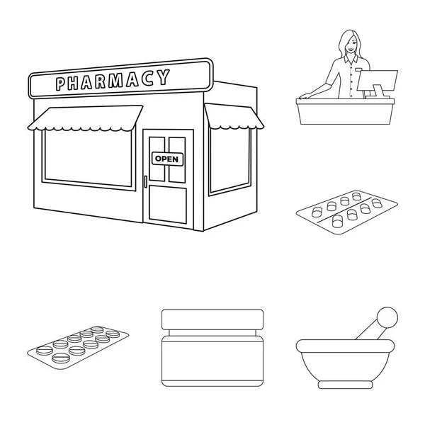 Diseño vectorial de la farmacia y el signo farmacéutico. Colección de farmacia y símbolo de stock de salud para la web . — Vector de stock