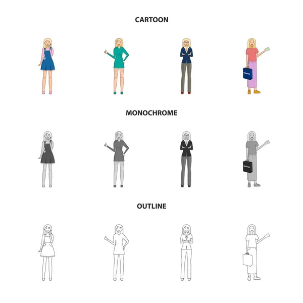 Objeto isolado de postura e logotipo de humor. Coleção de postura e ilustração vetorial feminina . — Vetor de Stock