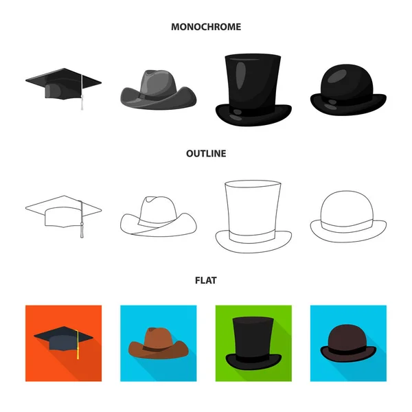Изолированный предмет одежды и логотип шапки. Коллекция одежды и биржевого знака берета для интернета . — стоковый вектор