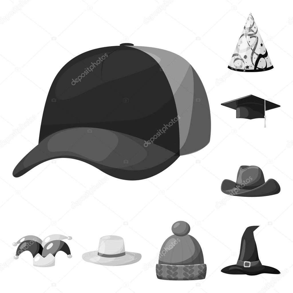 Vector design of hat and helmet symbol. Collection of hat and profession stock vector illustration.