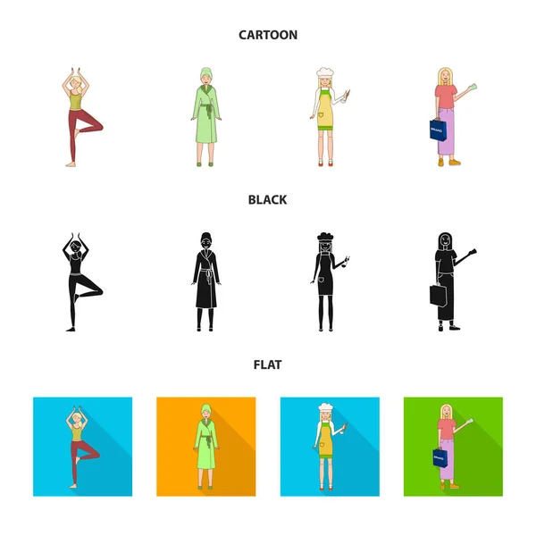 Illustration vectorielle de la posture et du signe d'humeur. Jeu de posture et illustration vectorielle de stock femelle . — Image vectorielle