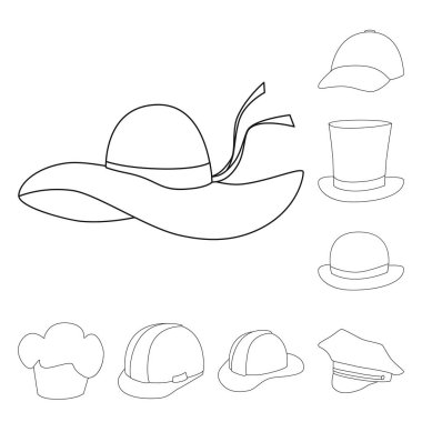 Şapkalar ve napper işareti vektör tasarımı. Şapkalar ve kask hisse senedi vektör çizim seti.