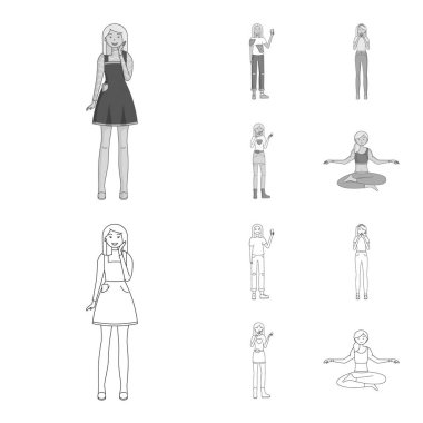 Duruş ve ruh hali simge vektör Illustration. Duruş ve web için kadın hisse senedi simgesi.
