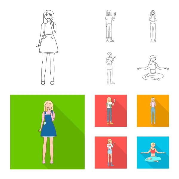 Ilustración vectorial de postura y símbolo del estado de ánimo. Conjunto de postura y vector hembra icono para stock . — Vector de stock