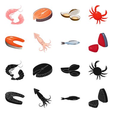 Taze ve restoran logosu yalıtılmış nesne. Taze ve deniz hisse senedi vektör çizim topluluğu.