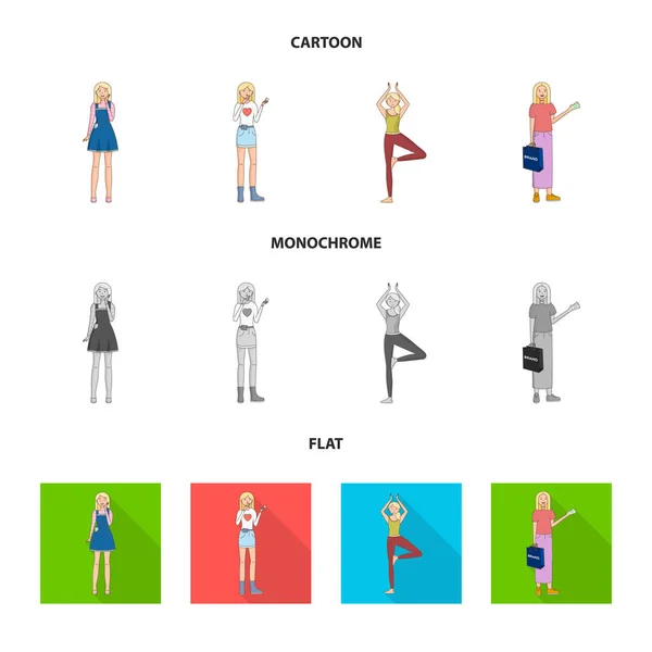 Ilustração vetorial da postura e do sinal de humor. Coleção de postura e ilustração vetorial feminina . — Vetor de Stock