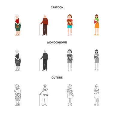 Vektör Illustration karakter ve avatar işareti. Web için karakter ve portre hisse senedi simgesi kümesi.