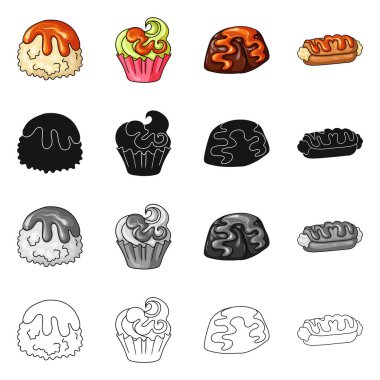 Şekerlemeler ve mutfak simge vektör tasarımı. Şekerlemeler ve ürün stok vektör çizim koleksiyonu.