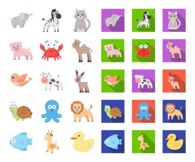 Gerçekçi olmayan bir çizgi film, set koleksiyonu tasarım için düz hayvan simgeler. Oyuncak hayvanlar sembol stok web illüstrasyon vektör.