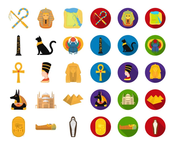 Desenhos animados do Antigo Egito, ícones planos em coleção de conjuntos para design. O reinado do faraó símbolo vetorial ilustração web . — Vetor de Stock