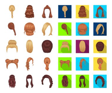 Kadın saç modeli çizgi film, set koleksiyonu tasarım için düz simgeler. Şık saç kesimi vektör simge stok web çizimi.