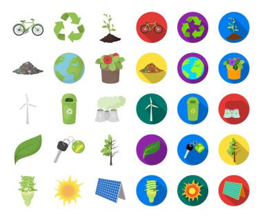 Biyoloji ve ekoloji çizgi film, düz simgeler toplama tasarımı için ayarlayın. Bir ekolojik saf ürün vektör simge stok web çizimi.