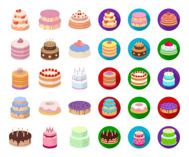 Pasta ve tatlı çizgi film, düz simgeler toplama tasarımı için ayarlayın. Tatil kek vektör simge stok web çizim.