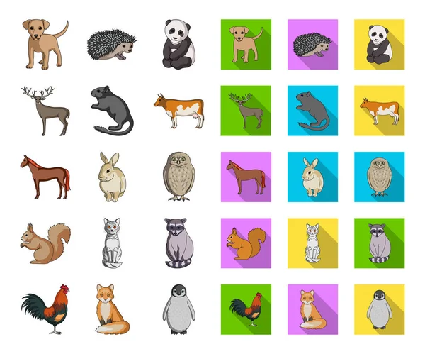 Realistic animals cartoon, flat icons in set collection for design. Векторная веб-иллюстрация символов диких и домашних животных . — стоковый вектор