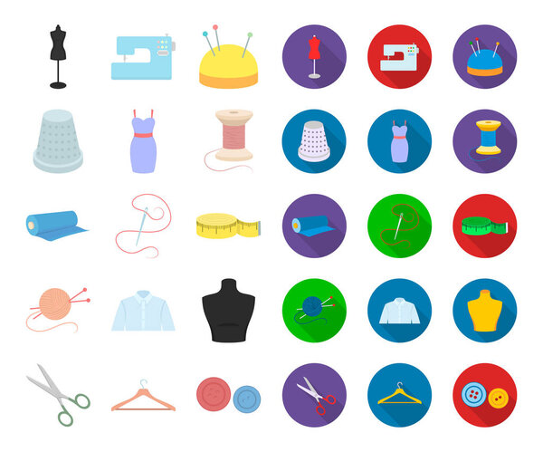 Atelier and sewing cartoon,flat icons in set collection for design. Equipment and tools for sewing vector symbol stock web illustration.