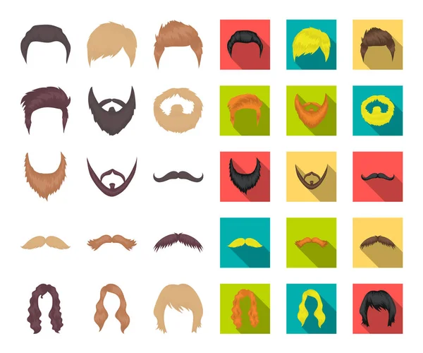 Mustasch och skägg, frisyrer, tecknad platt ikoner i set samling för design. Snygg frisyr vektor symbol lager web illustration. — Stock vektor