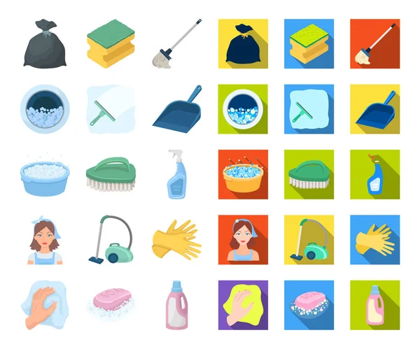 Cleaning and maid cartoon, flat icons in set collection for design. Оборудование для очистки векторного символа . — стоковый вектор