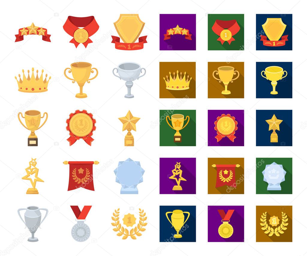 Awards and trophies cartoon,flat icons in set collection for design.Reward and achievement vector symbol stock  illustration.