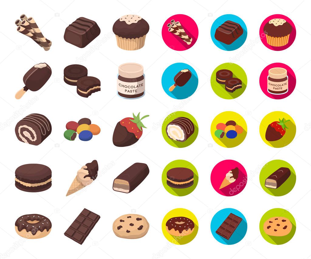 Chocolate Dessert cartoon,flat icons in set collection for design. Chocolate and Sweets vector symbol stock  illustration.