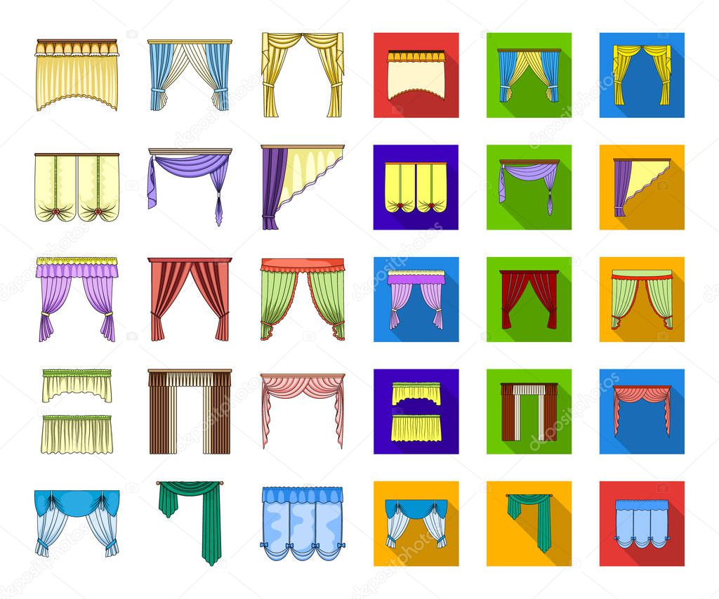 Different kinds of curtains cartoon,flat icons in set collection for design. Curtains and lambrequins vector symbol stock  illustration.