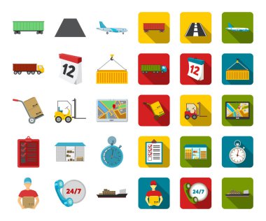 Lojistik-set koleksiyonu tasarım için düz simgeler çizgi film, servis. Lojistik ve ekipman sembol stok web illüstrasyon vektör.