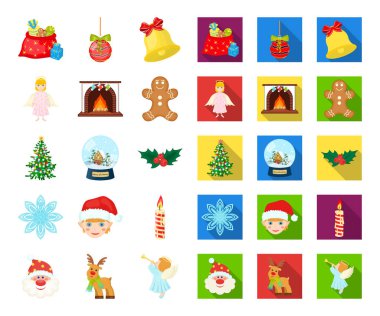 Noel öznitelikleri ve aksesuarları karikatür, set koleksiyonu tasarım için düz simgeler. Neşeli Noel vektör simge stok web çizim.