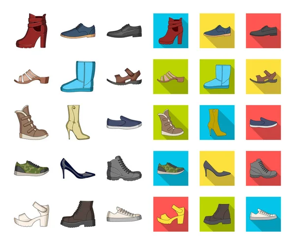 Verschiedene schuhe cartoon, flache symbole in set-kollektion für design. Herren und Frauen Schuhe Vektor Symbol Stock Web Illustration. — Stockvektor