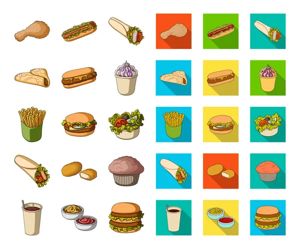 Dibujos animados de comida rápida, iconos planos en la colección de conjuntos para design.Food de productos semiacabados vector símbolo stock web ilustración . — Archivo Imágenes Vectoriales