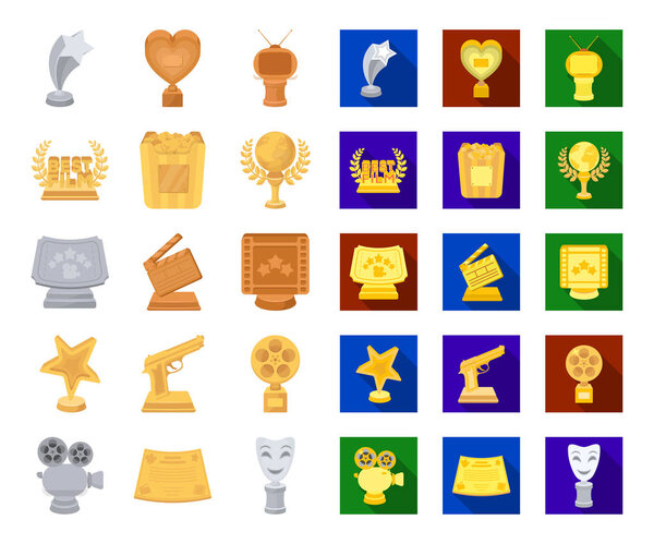 Film awards and prizes cartoon, flat icons in set collection for design. Векторная веб-иллюстрация символов Всемирной киноакадемии
.