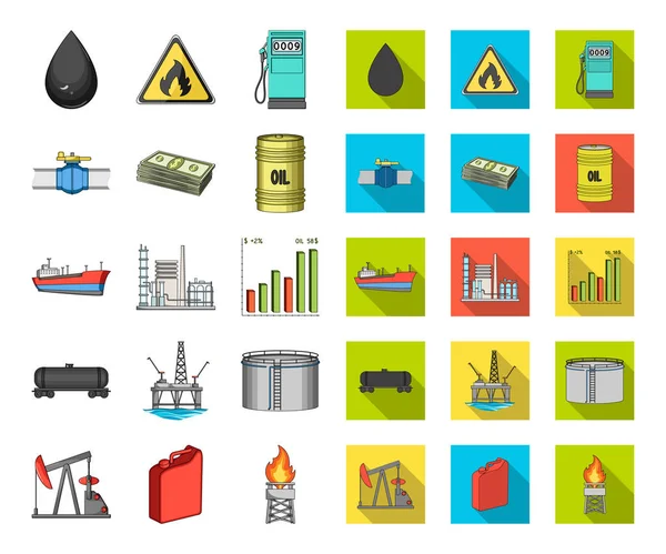 Oil industry cartoon, flat icons in set collection for design. Иллюстрация векторных символов запасов оборудования и нефти . — стоковый вектор