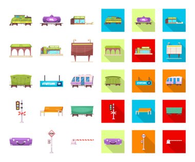 Tren ve İstasyonu sembolü yalıtılmış nesne. Web için tren ve bilet hisse senedi simgesi kümesi.