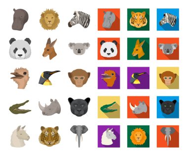 Vahşi hayvan karikatür, set koleksiyonu tasarım için düz simgeler. Mammal ve kuş sembol stok web illüstrasyon vektör.
